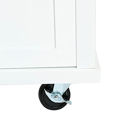 Kitchen Island, Rolling Kitchen Cart with Drop Leaf Top | Drop leaf countertop expands prep and serving space, folds down to save room in compact kitchens or dining areas - color: White + Mdf + Rubber Wood
