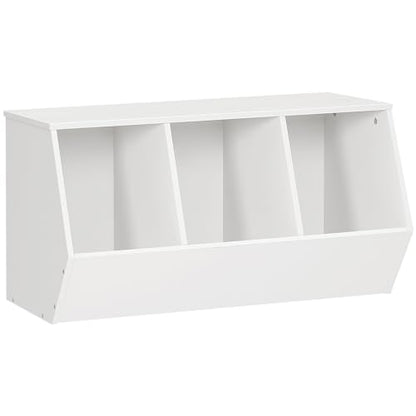 HOOBRO Toy Storage Cubby, Kids Bookshelf, Stackable 3-Bin Toy Storage Cabinet, Bookcase Footboard, Children's Toy Shelf, Hallway, White WT30CW01 - color: White