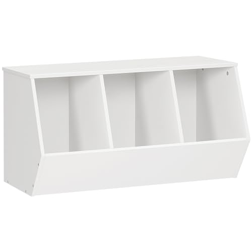 HOOBRO Toy Storage Cubby, Kids Bookshelf, Stackable 3-Bin Toy Storage Cabinet, Bookcase Footboard, Children's Toy Shelf, Hallway, White WT30CW01 - color: White