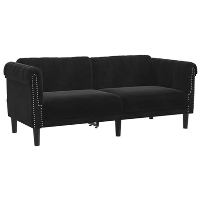 2-Seater Sofa Black Velvet Modern Living Room Furniture Small Couch for Apartments with Sturdy Legs and Soft Upholstered Seating - color: Black/2-seater, size: 71.7" x 30.3" x 29.1" (W x D x H)