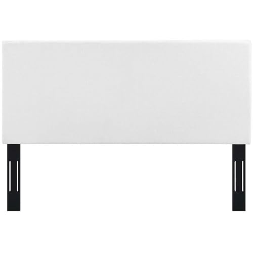 Pemberly Row Full/Queen Upholstered Linen Headboard, 54" H x 63.5" W x 3" D, White Finish, Black-Stained Wood Posts, Adjustable Mounting Heights, Foam Padding, Bedroom Decor - size: Full Queen