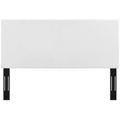 Pemberly Row Full/Queen Upholstered Linen Headboard, 54" H x 63.5" W x 3" D, White Finish, Black-Stained Wood Posts, Adjustable Mounting Heights, Foam Padding, Bedroom Decor - size: Full Queen