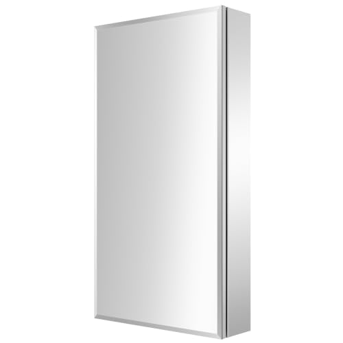 Medicine Cabinet Mirror 16"W x 30"H, Bathroom Beveled Edge Mirror Cabinet | Medicine Cabinets with Adjustable Glass Shelves, Soft-Closed Hinge, Chrome Aluminum Frame, Reverse Installation - size: 16" x 30"(Beveled)