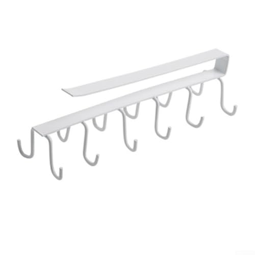 FABULETTA Under Cabinet Cup Rack, Iron Wire Mug Holder for Kitchen Wardrobe, No Punching Storage Organizer for Cups Spoons Towels, White or Black(White) - color: White