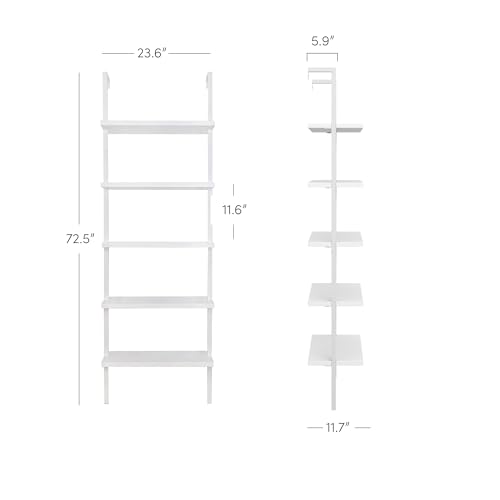 Nathan James White Ladder Bookcase with 5 Shelves - color: Theo White, size: Set of 1