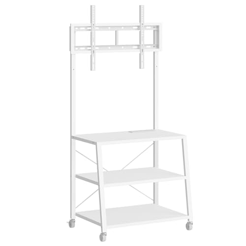 HOOBRO Rolling TV Stand with Mount and Power Outlet Up to 55 inch TV, Corner Entertainment Center, Small TV Stand with 3-Tier Storage Shelves for Living Room, Bedroom, White WW66UDS01 - color: White