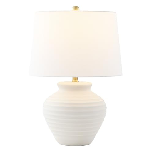 SAFAVIEH Lighting Ledger 22.5" Table Lamp, Bone TBL4352B | Textured Ceramic Base, Fabric Shade, LED Bulb Included, Rustic Farmhouse Style, Easy Assembly - color: Bone