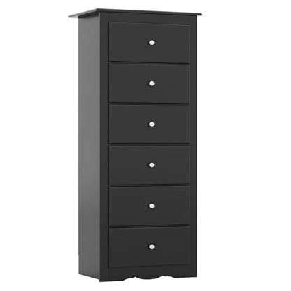 GIANTEX 6-Drawer Dresser for Bedroom, Wooden Chest of Drawers w/Metal Handles & Large Capacity, 16" D x 23.5" W x 53.5" H Clothes Organizer, Modern Tall Dresser for Bedroom, Entryway, Living Room - color: Black