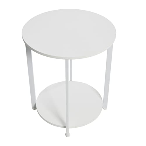 Household Essentials Round Side End Table with Storage Shelf in Scandinavian Wood Grain and Metal Frame, White - color: Scandinavian White