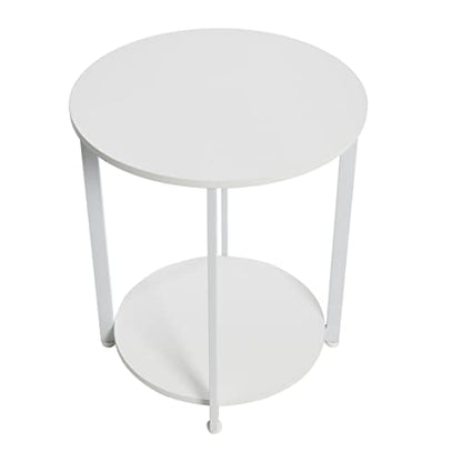 Household Essentials Round Side End Table with Storage Shelf in Scandinavian Wood Grain and Metal Frame, White - color: Scandinavian White