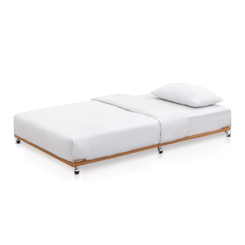 Kings Brand Twin Roll-Out Metal Platform Trundle Bed Frame, Honey Ginger | Space-Saving Guest Bed - Slides Under Daybeds for Overnight Visitors, Dorms, and Small Spaces - color: Honey Ginger