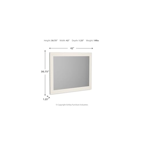 Signature Design by Ashley Stelsie Rectangular Mirror, Wall or Dresser‑Mounted Decorative Accent, Horizontal or Vertical Hanging, Bedroom Decor, White, 41.85" W x 30.67" H - color: White, style: Mirror