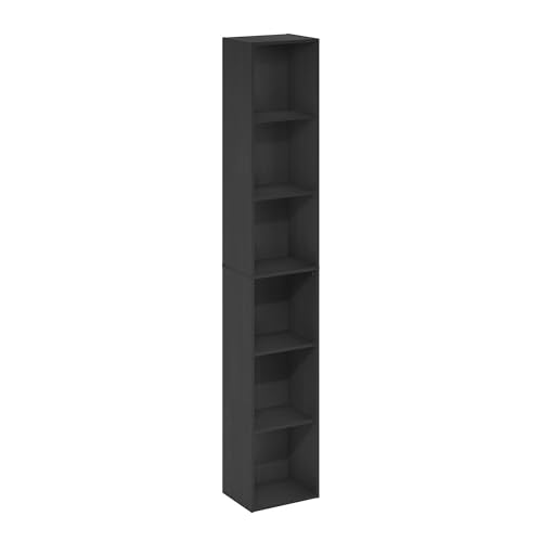 Furinno LUDER Book Shelf, 6-Tier Tall Modern Bookshelf, Bookcase with Open Shelves, 9.3 x 12 x 71, for Living Room, Bedroom, Home Office, Blackwood - color: Blackwood, size: 6-Tier, 12.1-Inch Width