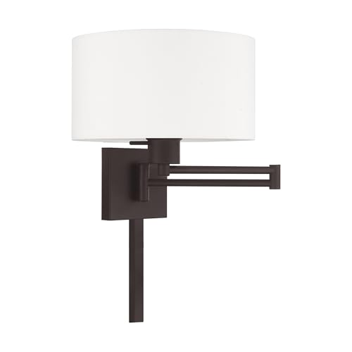 Livex Lighting 40036-07 1-Light Swing Arm Wall Light, Bronze | Off-White Fabric Shade - color: Bronze