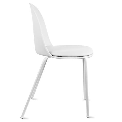 2xhome Set of 6 Modern Stackable Armless Dining Chairs, Plastic Shell Seat with Upholstered PU Leather Cushion Padded Seat Metal Legs for Home Kitchen Patio Cafe (White) - color: White, size: Padded Seat