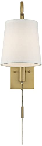 Luca 15 1/2" Warm Brass Swing Arm Plug-In Wall Mount Lamp Light Fixture | Mid Century Modern Indoor Finish Metal Fabric Shade for Bedroom Bedside House Reading Living Room Home Hallway