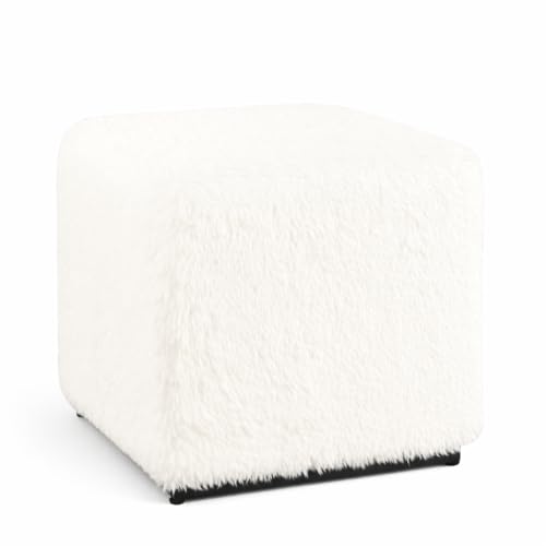 HomePop 16" Cube Ottoman - White Faux Fur - color: White Faux Fur