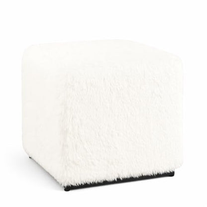 HomePop 16" Cube Ottoman - White Faux Fur - color: White Faux Fur