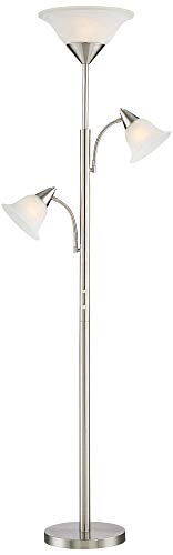 360 Lighting Riordan 71 1/2" Tall Nickel 3-Light Tree Torchiere Floor Lamp | Modern Standing Brushed Silver Alabaster Glass Shades Decor for Living Room Reading House Bedroom Office