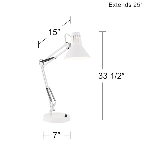 Shoup 33 1/2" Large Architect Desk Lamp Adjustable Height USB Ports A+C | Modern Charging White Home Office Living Room Bedroom Bedside Nightstand House