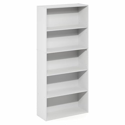 Furinno Jaya Book Shelf, 5-Tier Bookshelf, 52 Inch Tall Standing Bookcase with Adjustable Shelf, 9.5 x 23.6 x 52.6, for Home Office, Bedroom, Living Room, White - color: White, size: 5-Tier, 9.5 x 23.6 x 52.6