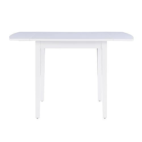 Torino Three Piece Drop Leaf Dining Set in White with Beige Upholstered Seats by Linon - color: White Set