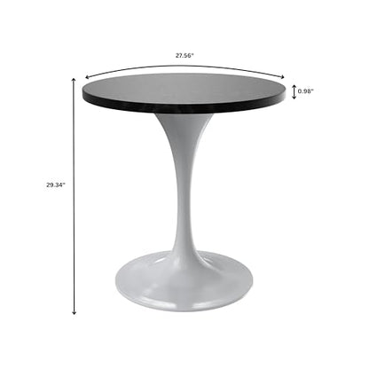 LeisureMod Verve Modern Round Dining Table,Tabletop with Pedestal Base, Contemporary Kitchen & Dining Room Table, Mid-Century Breakfast Nook Table (White Base, Black Marble) - color: Black Wood, size: 27 inch Wide