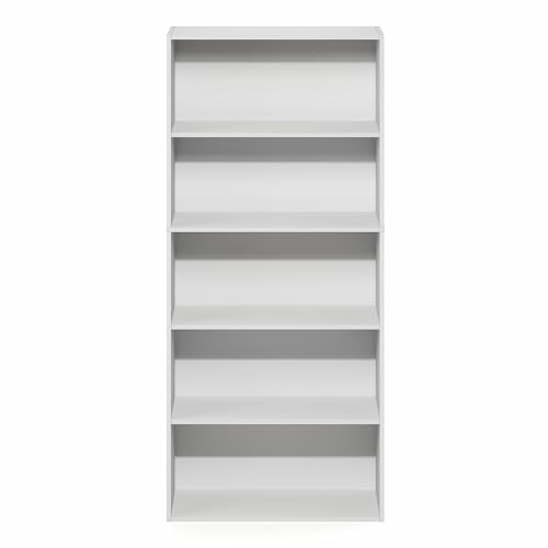 Furinno Jaya Book Shelf, 5-Tier Bookshelf, 52 Inch Tall Standing Bookcase with Adjustable Shelf, 9.5 x 23.6 x 52.6, for Home Office, Bedroom, Living Room, White - color: White, size: 5-Tier, 9.5 x 23.6 x 52.6