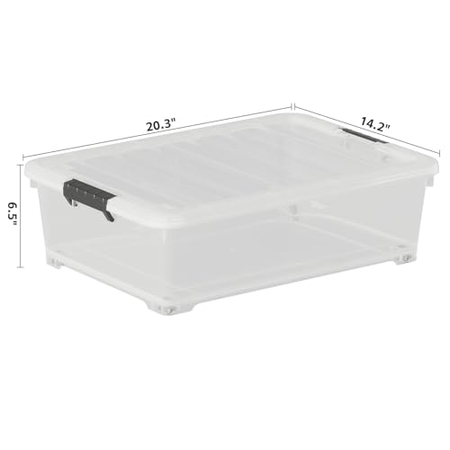 20 Quart Under Bed Storage Containers with Wheels – Clear Plastic Storage Bins with Lids, 4-Pack, Easy-Glide Wheeled Organizer for Closet, Dorm & Seasonal Items