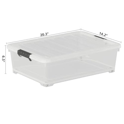 20 Quart Under Bed Storage Containers with Wheels – Clear Plastic Storage Bins with Lids, 4-Pack, Easy-Glide Wheeled Organizer for Closet, Dorm & Seasonal Items