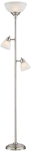 360 Lighting Ellery 72" Tall Nickel Tree Torchiere 3-Light Floor Lamp | Modern Standing Brushed Silver Frosted White Glass Shade Decor for Living Room Reading House Bedroom Office