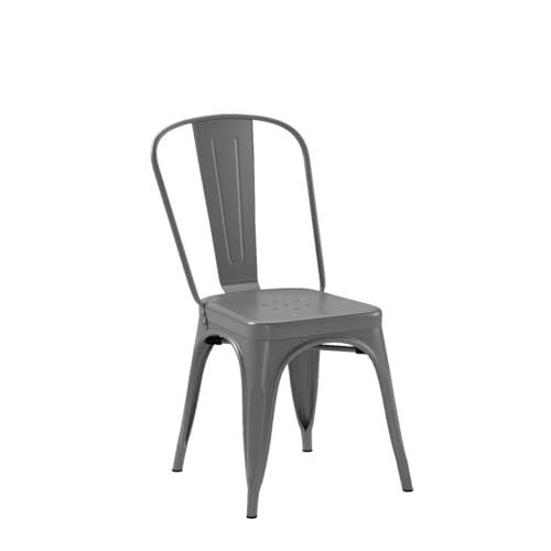 Amazon Basics Metal Dining Chairs, Easy to Assemble, Indoor/Outdoor, Stackable, 330-Pound Capacity, Dark Gray, 4-Pack, 20.1 x 17.1 x 33.5 inches - color: Dark Grey