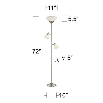 360 Lighting Ellery 72" Tall Nickel Tree Torchiere 3-Light Floor Lamp | Modern Standing Brushed Silver Frosted White Glass Shade Decor for Living Room Reading House Bedroom Office