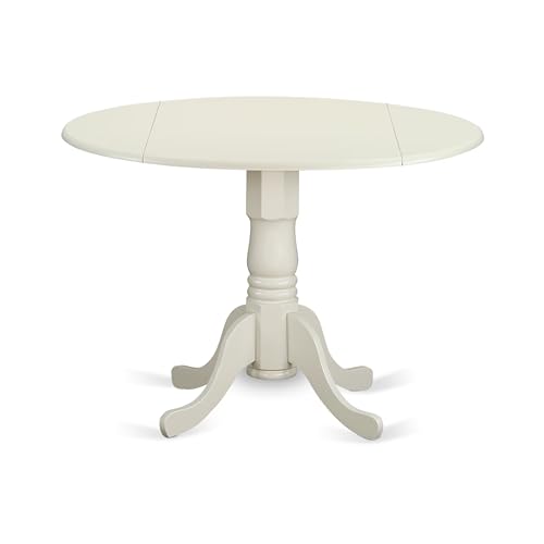 East West Furniture DLVA5-LWH-C 5 Piece Dining Table Set for 4 Includes a Round Kitchen Table with Dropleaf and 4 Linen Fabric Kitchen Dining Chairs, 42x42 Inch, Linen White - color: Dlva5-lwh-c