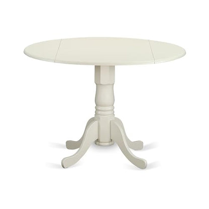 East West Furniture DLVA5-LWH-C 5 Piece Dining Table Set for 4 Includes a Round Kitchen Table with Dropleaf and 4 Linen Fabric Kitchen Dining Chairs, 42x42 Inch, Linen White - color: Dlva5-lwh-c