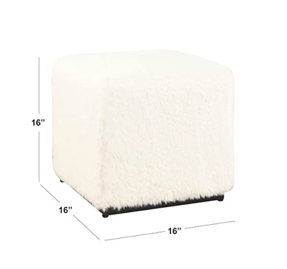 HomePop 16" Cube Ottoman - White Faux Fur - color: White Faux Fur
