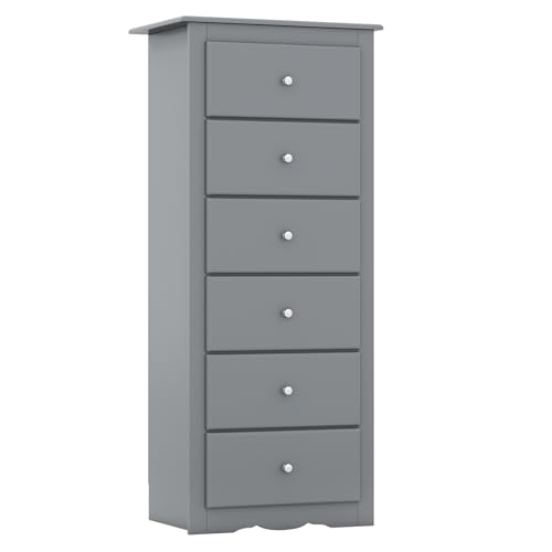 GIANTEX 6-Drawer Dresser for Bedroom, Wooden Chest of Drawers w/Metal Handles & Large Capacity, 16" D x 23" W x 53.5" H Clothes Organizer, Modern Tall Dresser for Bedroom, Entryway, Living Room - color: Grey