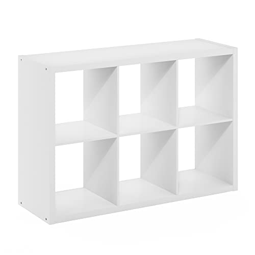 6-Cube Bookshelf, Cubicle Shelf Bookcase with Open Back, Position Reversible Book Shelf, 15 x 44 x 30, for Home Office, Living Room, White - color: White, size: 6 Cube