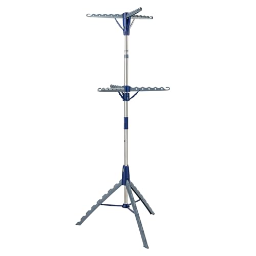 Honey-Can-Do 2-Tier Tripod Clothes Drying Rack, 73", Chrome Steel | 73" tall 2-tier tripod holds 30 garments and long dresses off the floor. Chrome steel resists rust; folds compact. - style: 2 Tier