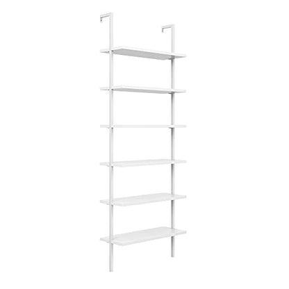 Nathan James Theo 6-Shelf Tall Modern Bookshelf, Wall Mount Ladder Shelf Bookcase with White Wood and Industrial Metal Frame, Matte White/White, Set of 4 - color: White, size: Set of 4