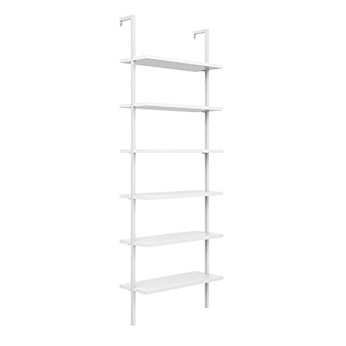 Nathan James Theo 6-Shelf Tall Modern Bookshelf, Wall Mount Ladder Shelf Bookcase with White Wood and Industrial Metal Frame, Matte White/White, Set of 3 - color: White, size: Set of 3