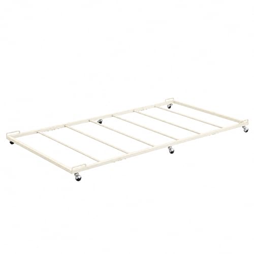 Kings Brand Twin Metal Roll-Out Trundle Bed Frame with Slats, Cream White | Twin Roll-Out Trundle Bed – Provides Extra Sleeping Space for Guests, Kids, and Sleepovers, Fits Neatly Under Most Daybeds - color: Cream White