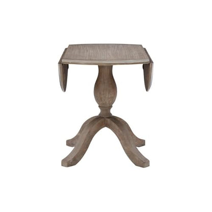 Bowery Hill Transitional Wood Drop Leaf Dining Table, Antique Rustic Brown Finish, 42"w x 42"d x 30"h, Solid Rubberwood, Space-Saving Design, Adjustable Pedestal Base, Small Kitchen or Dining Room Use