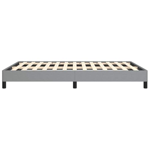 Queen Size Upholstered Bed Frame, Low Profile Platform Bed with Slatted Support, No Box Spring Needed, Sturdy Fabric Base, Light Gray