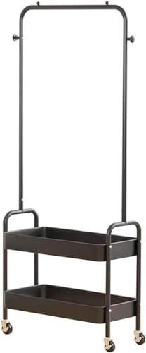 Freestanding Rack For Hanging Clothes With Shoe Storage - 26.37”W x 11.81”L x 62.59”H Heavy Duty Metal Clothes Rack On Wheels, Closet Organizer Shelves For Garment Hanging Hat, Coats (Black) - color: Black