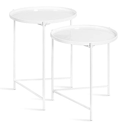 Kate and Laurel Ulani Modern Nesting Side Table, Set of 2, White, Sophisticated Glam End Tables for Storage and Display - color: White