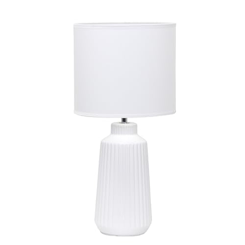 Simple Designs LT1169-OFF 15.94" Glow & Flow Minimalist Grooved Ceramic Table Lamp, Monochromatic Fabric Shade, Textured Accent Lighting, for Bedroom, Office, Living Room, Off-White - color: Off-White