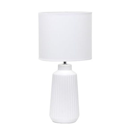 Simple Designs LT1169-OFF 15.94" Glow & Flow Minimalist Grooved Ceramic Table Lamp, Monochromatic Fabric Shade, Textured Accent Lighting, for Bedroom, Office, Living Room, Off-White - color: Off-White