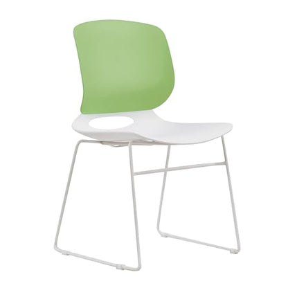 Stackable Chairs Set of 4: Modern Green & White Chairs for Cafe & Home Office - Ergonomic Back Support & Easy Stack Storage with Sturdy Metal Frame for Small Spaces