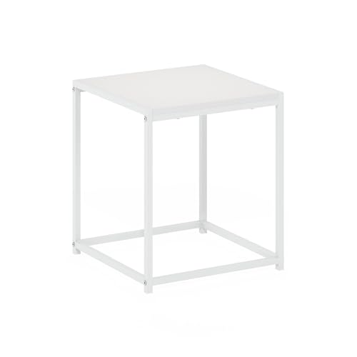 Furinno CAMNUS Side Table, Modern End Table with Metal Frame, Square Open Design Night Stand, Bedside Table, Easy Assembly, for Living Room, Bedroom, Solid White - color: Solid White/White, size: 1-Tier, 15.8" Square